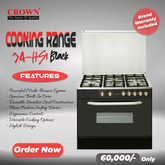 Crown 34-HS1 Black Cooking Range (IMP) β 34-Inch 4 Burner Gas Stove with Built-In Oven & Grill β